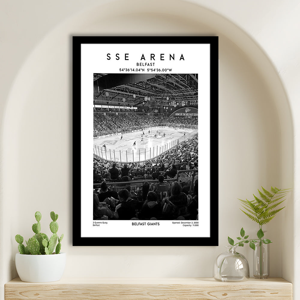 Sse Arena Belfast Stadium Black And White, Belfast Giants Hockey Stadium Wall Art Print, Framed Art Prints Wall Decor
