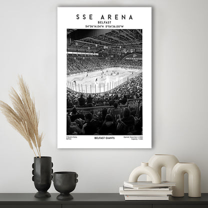 Sse Arena Belfast Stadium Black And White, Belfast Giants Hockey Stadium Wall Art, Canvas Prints Wall Art, Man Cave Decor