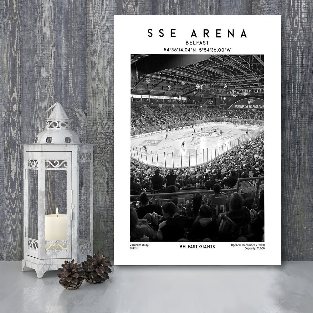 Sse Arena Belfast Stadium Black And White, Belfast Giants Hockey Stadium Wall Art, Canvas Prints Wall Art, Man Cave Decor
