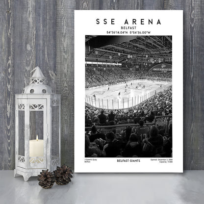 Sse Arena Belfast Stadium Black And White, Belfast Giants Hockey Stadium Wall Art, Canvas Prints Wall Art, Man Cave Decor