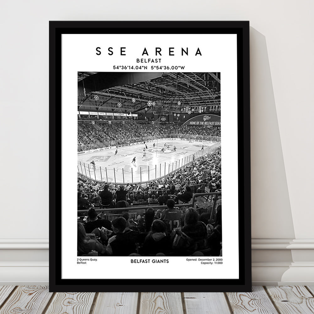 Sse Arena Belfast Stadium Black And White, Belfast Giants Hockey Stadium Wall Art Print, Framed Canvas Prints Wall Art