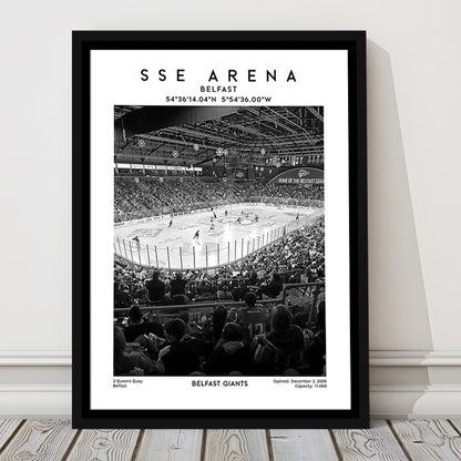 Sse Arena Belfast Stadium Black And White, Belfast Giants Hockey Stadium Wall Art Print, Framed Canvas Prints Wall Art