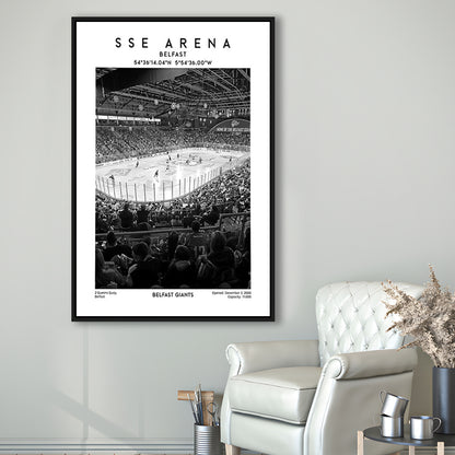 Sse Arena Belfast Stadium Black And White, Belfast Giants Hockey Stadium Wall Art Print, Framed Canvas Prints Wall Art