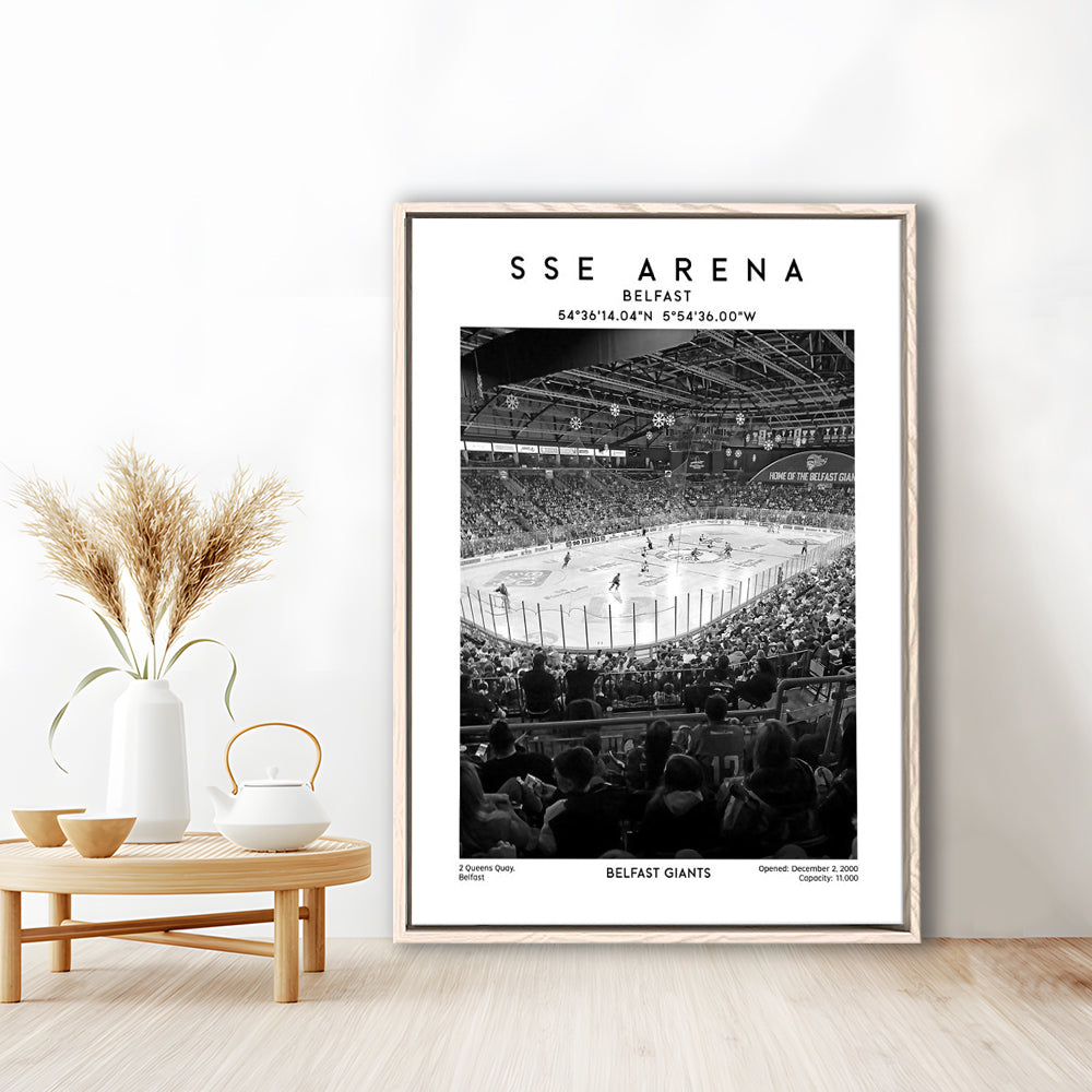 Sse Arena Belfast Stadium Black And White, Belfast Giants Hockey Stadium Wall Art Print, Framed Canvas Prints Wall Art