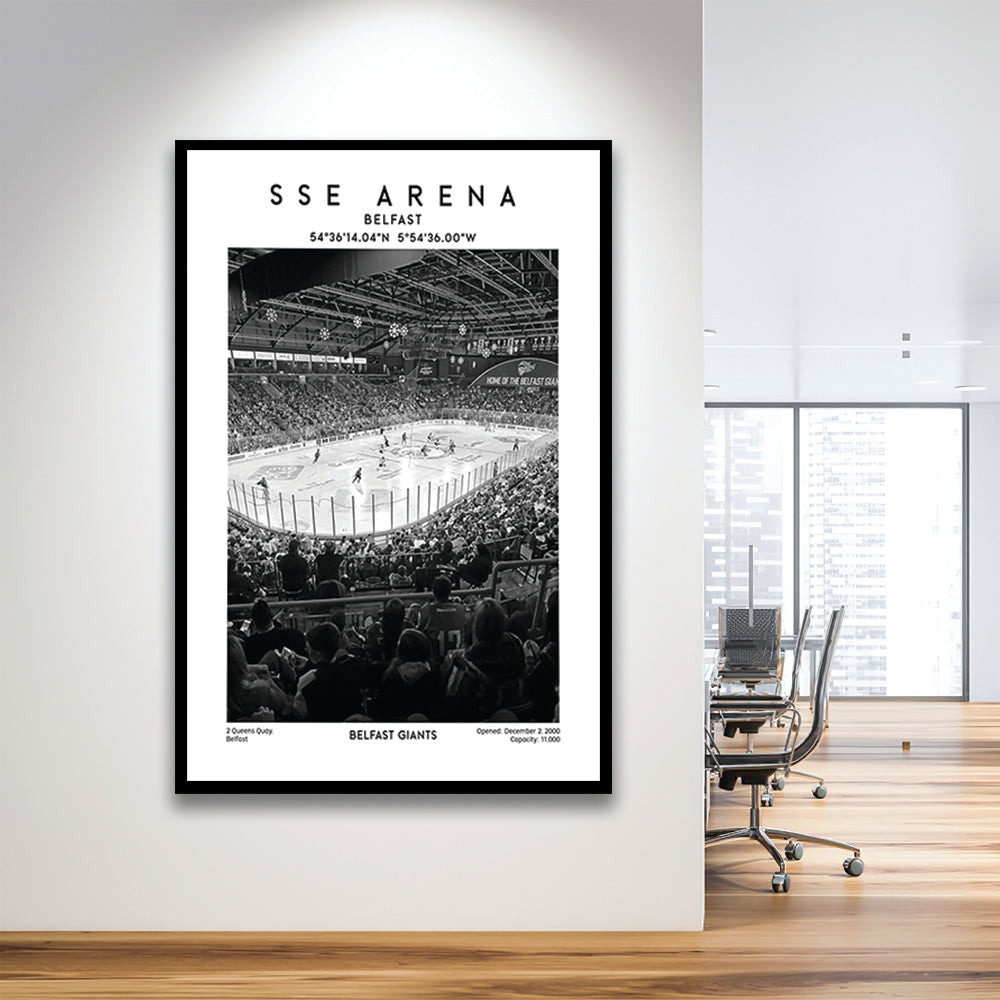 Sse Arena Belfast Stadium Black And White, Belfast Giants Hockey Stadium Wall Art Print, Framed Art Prints Wall Decor