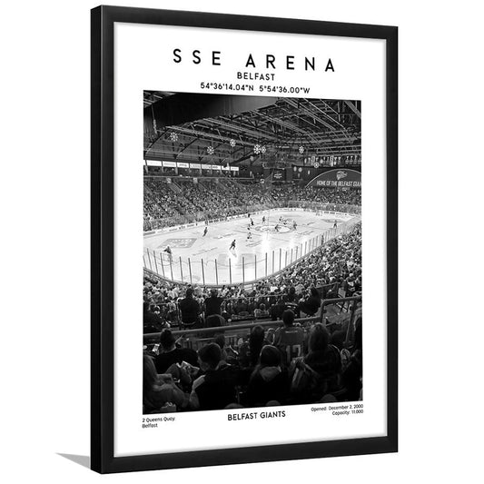 Sse Arena Belfast Stadium Black And White, Belfast Giants Hockey Stadium Wall Art Print, Framed Art Prints Wall Decor