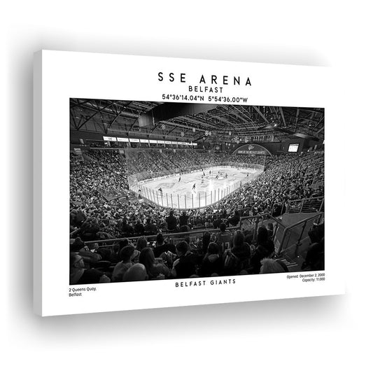 Sse Arena Belfast Stadium Black And White, Belfast Giants Wall Art, Stadium Decor, Canvas Print Wall Art, Man Cave Gift