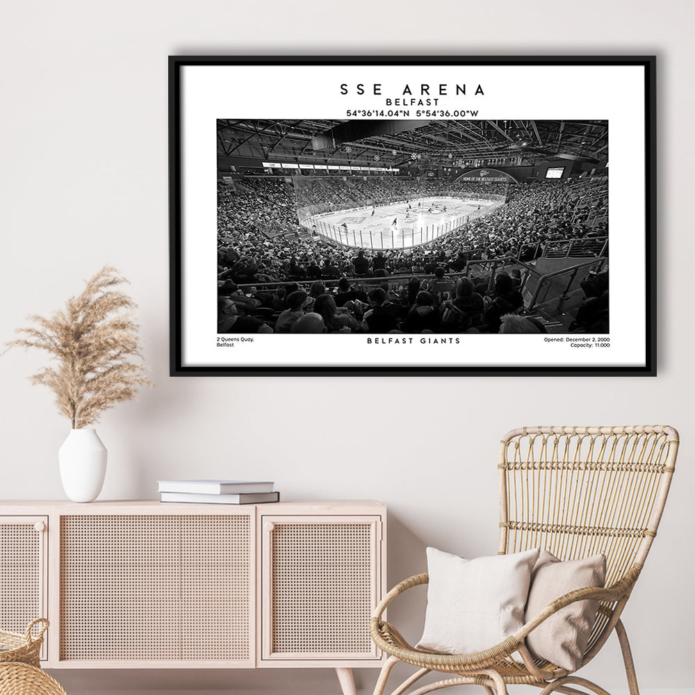 Sse Arena Belfast Stadium Black And White, Belfast Giants Wall Art, Stadium Decor, Framed Canvas Print Wall Art
