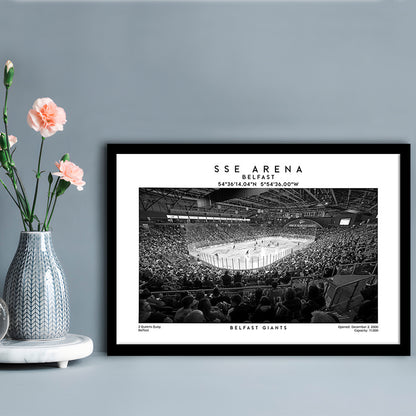 Sse Arena Belfast Stadium Black And White, Belfast Giants Wall Art, Stadium Decor, Framed Art Print Wall Decor