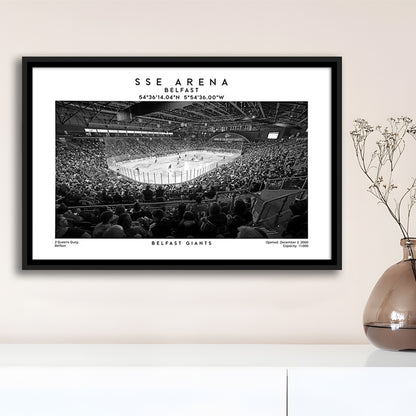 Sse Arena Belfast Stadium Black And White, Belfast Giants Wall Art, Stadium Decor, Framed Canvas Print Wall Art