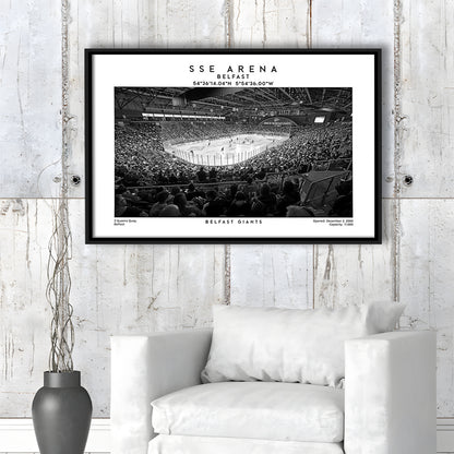 Sse Arena Belfast Stadium Black And White, Belfast Giants Wall Art, Stadium Decor, Framed Canvas Print Wall Art