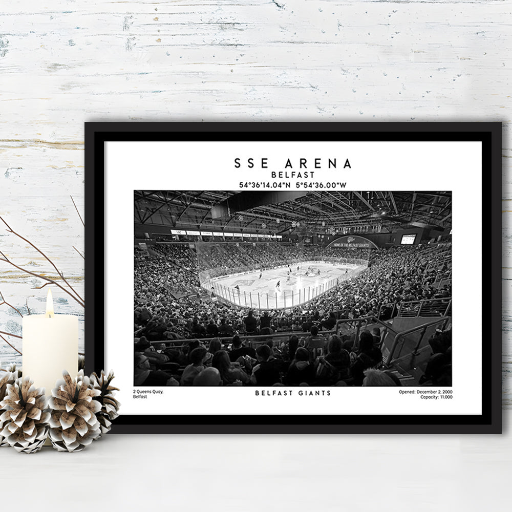 Sse Arena Belfast Stadium Black And White, Belfast Giants Wall Art, Stadium Decor, Framed Canvas Print Wall Art