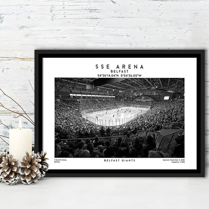 Sse Arena Belfast Stadium Black And White, Belfast Giants Wall Art, Stadium Decor, Framed Canvas Print Wall Art