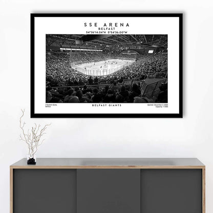 Sse Arena Belfast Stadium Black And White, Belfast Giants Wall Art, Stadium Decor, Framed Art Print Wall Decor