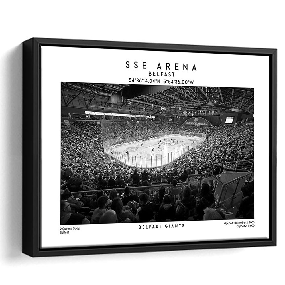 Sse Arena Belfast Stadium Black And White, Belfast Giants Wall Art, Stadium Decor, Framed Canvas Print Wall Art