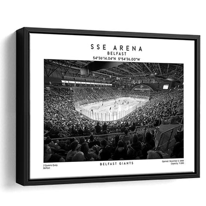 Sse Arena Belfast Stadium Black And White, Belfast Giants Wall Art, Stadium Decor, Framed Canvas Print Wall Art