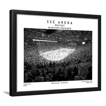 Sse Arena Belfast Stadium Black And White, Belfast Giants Wall Art, Stadium Decor, Framed Art Print Wall Decor