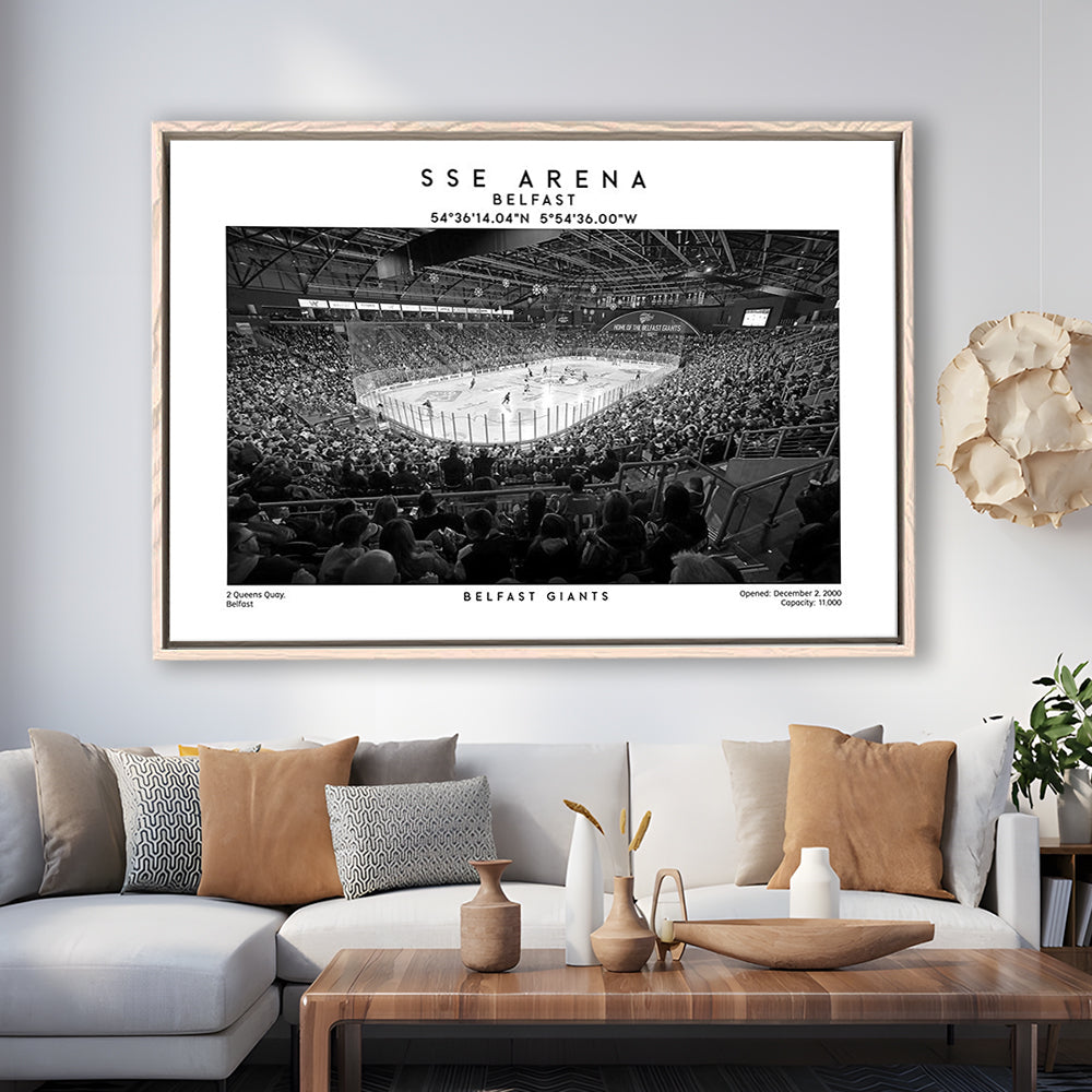 Sse Arena Belfast Stadium Black And White, Belfast Giants Wall Art, Stadium Decor, Framed Canvas Print Wall Art