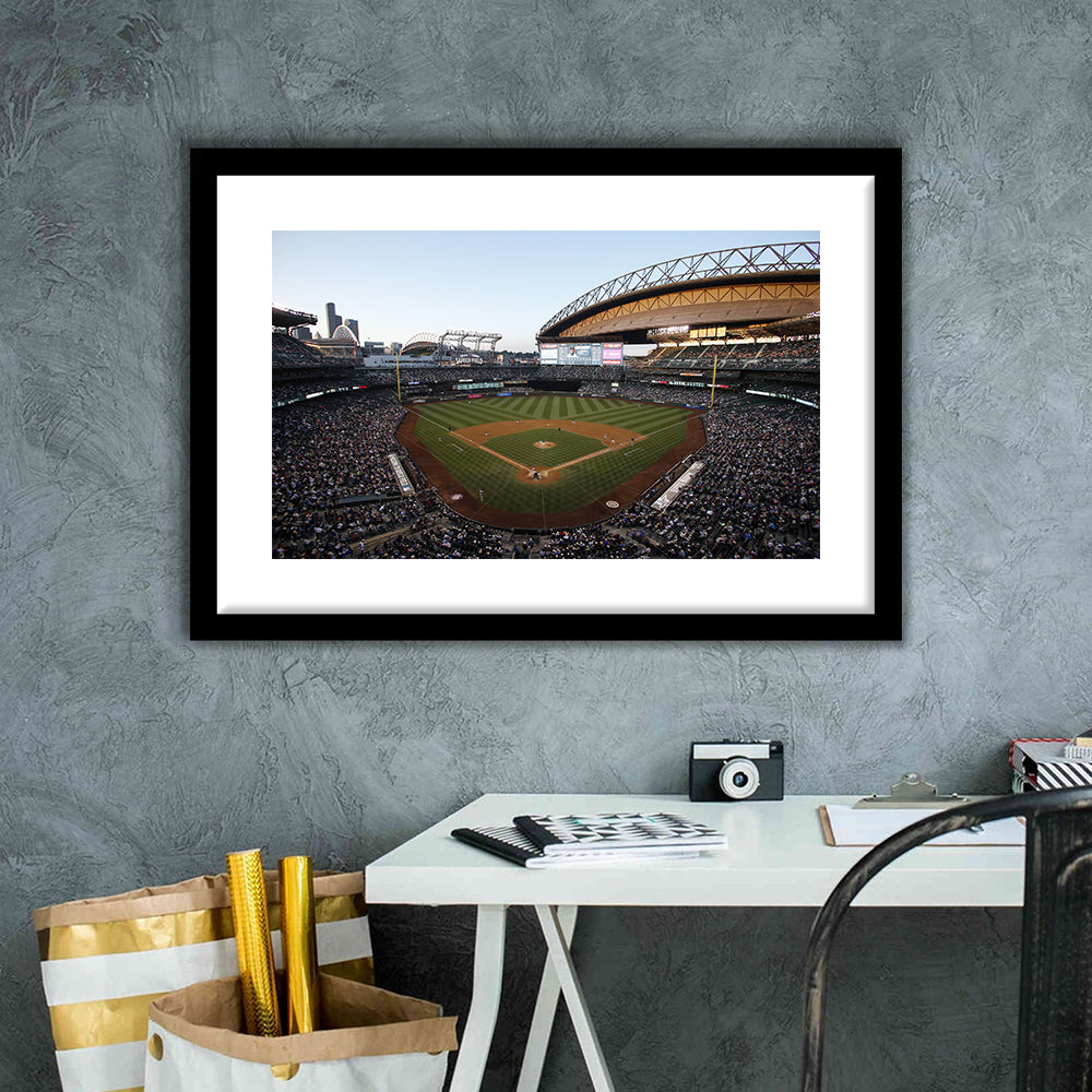 Safeco Field Seattle, Stadium Canvas, Sport Art, Gift for him, White Border Framed Art Print Wall Decor