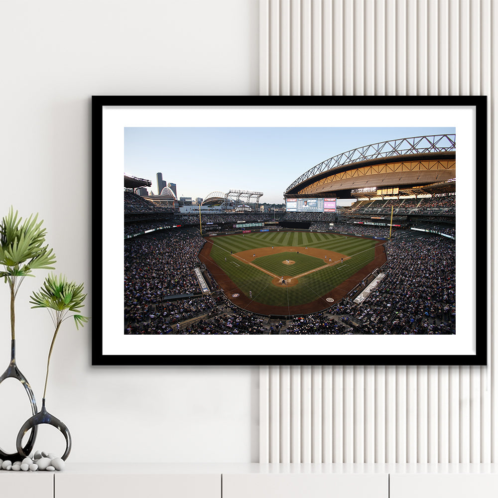 Safeco Field Seattle, Stadium Canvas, Sport Art, Gift for him, White Border Framed Art Print Wall Decor