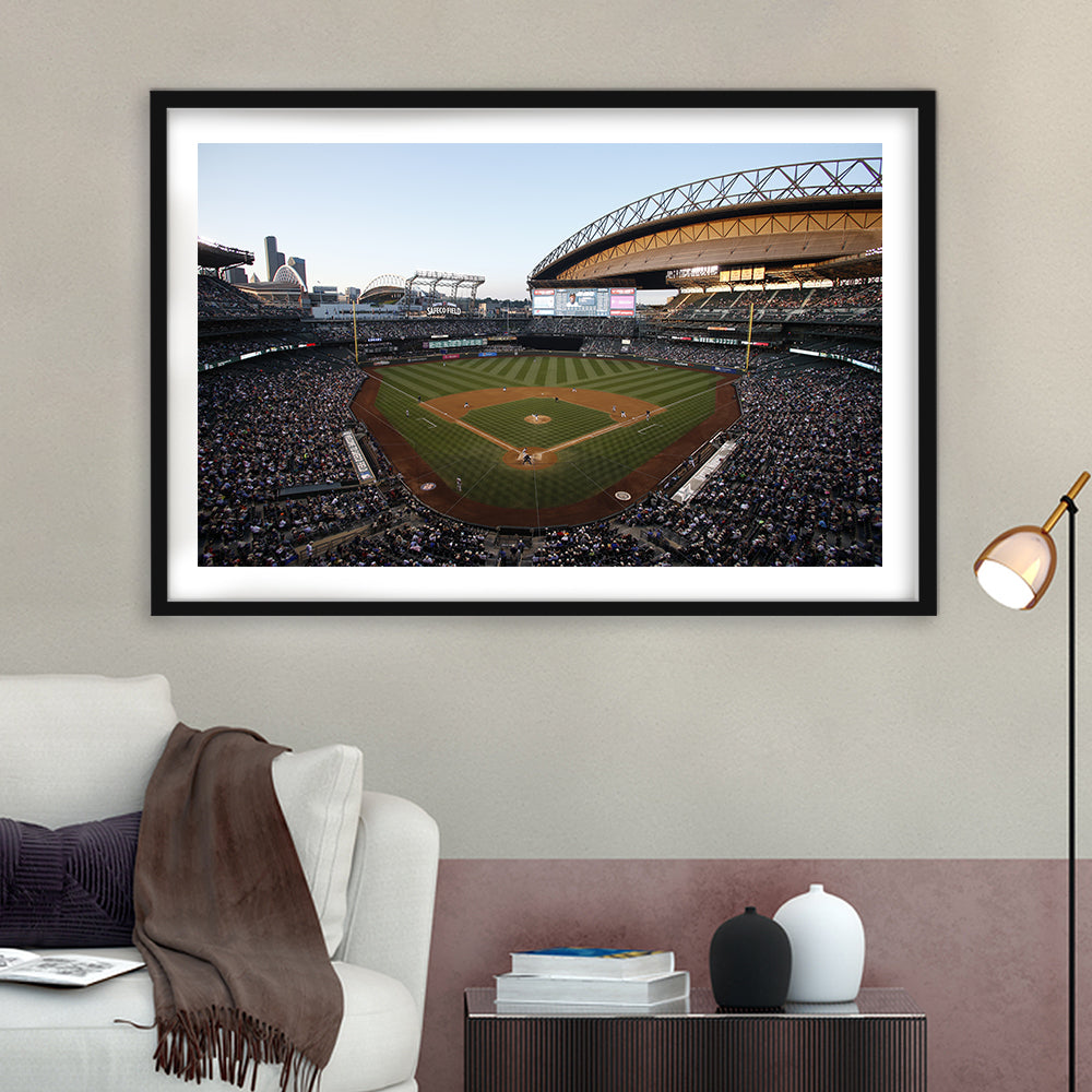 Safeco Field Seattle, Stadium Canvas, Sport Art, Gift for him, White Border Framed Art Print Wall Decor