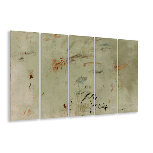 Sage Green 5 Panels Canvas Print Wall Art, Extra Large Canvas Print Wall Art, Abstract Oil Painting Cottagecore Decor