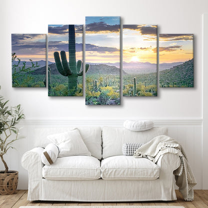 Saguaro National Park Wall Art,Majestic Arizona Canvas Print Depicting the Beauty, 5 Piece Large Cavas Print Wall Art