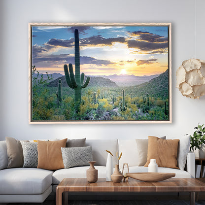 Saguaro National Park Wall Art,Majestic Arizona Depicting The Beauty, Framed Cavas Print, Floating Frame