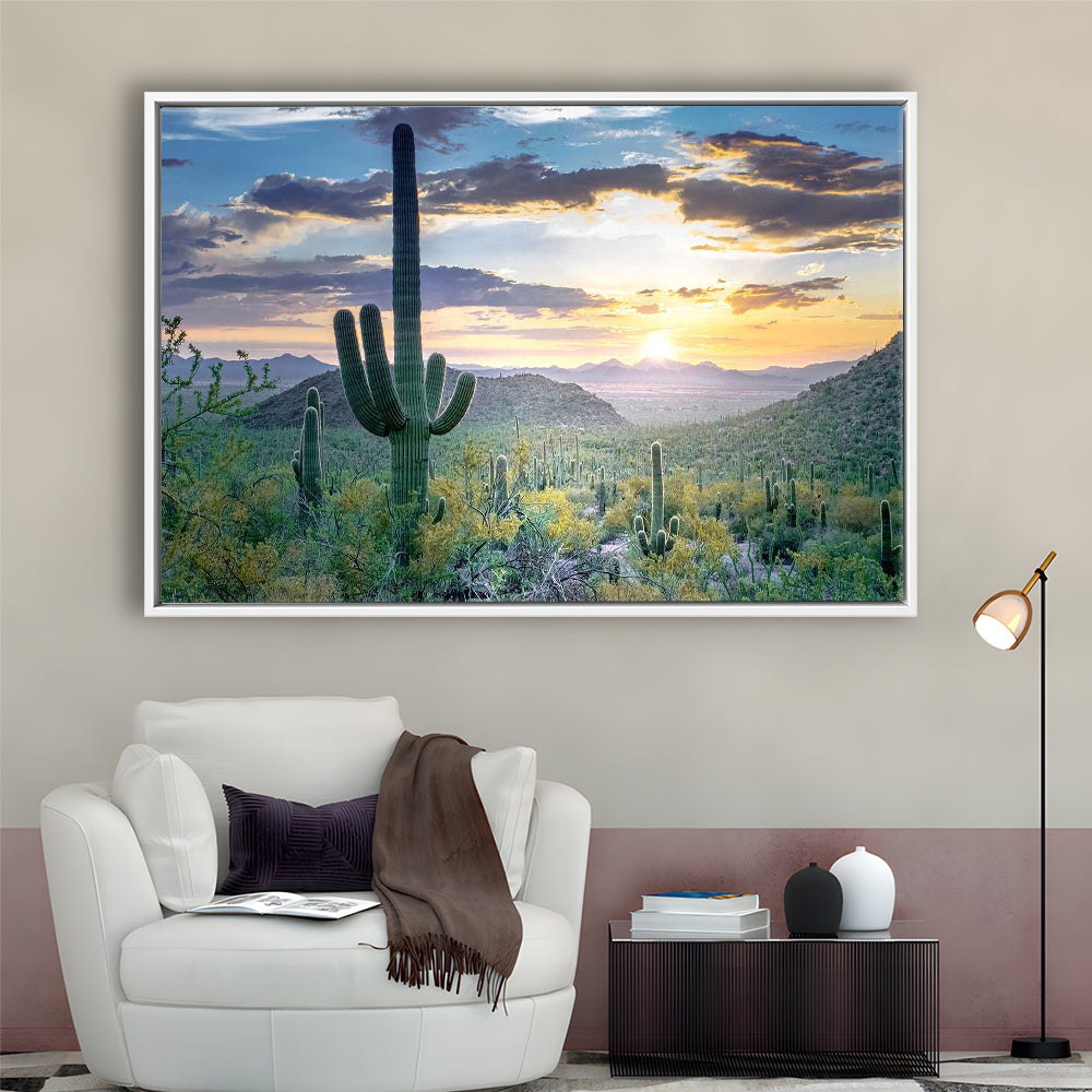 Saguaro National Park Wall Art,Majestic Arizona Depicting The Beauty, Framed Cavas Print, Floating Frame