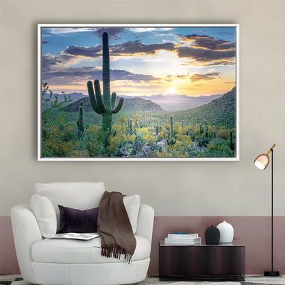 Saguaro National Park Wall Art,Majestic Arizona Depicting The Beauty, Framed Cavas Print, Floating Frame