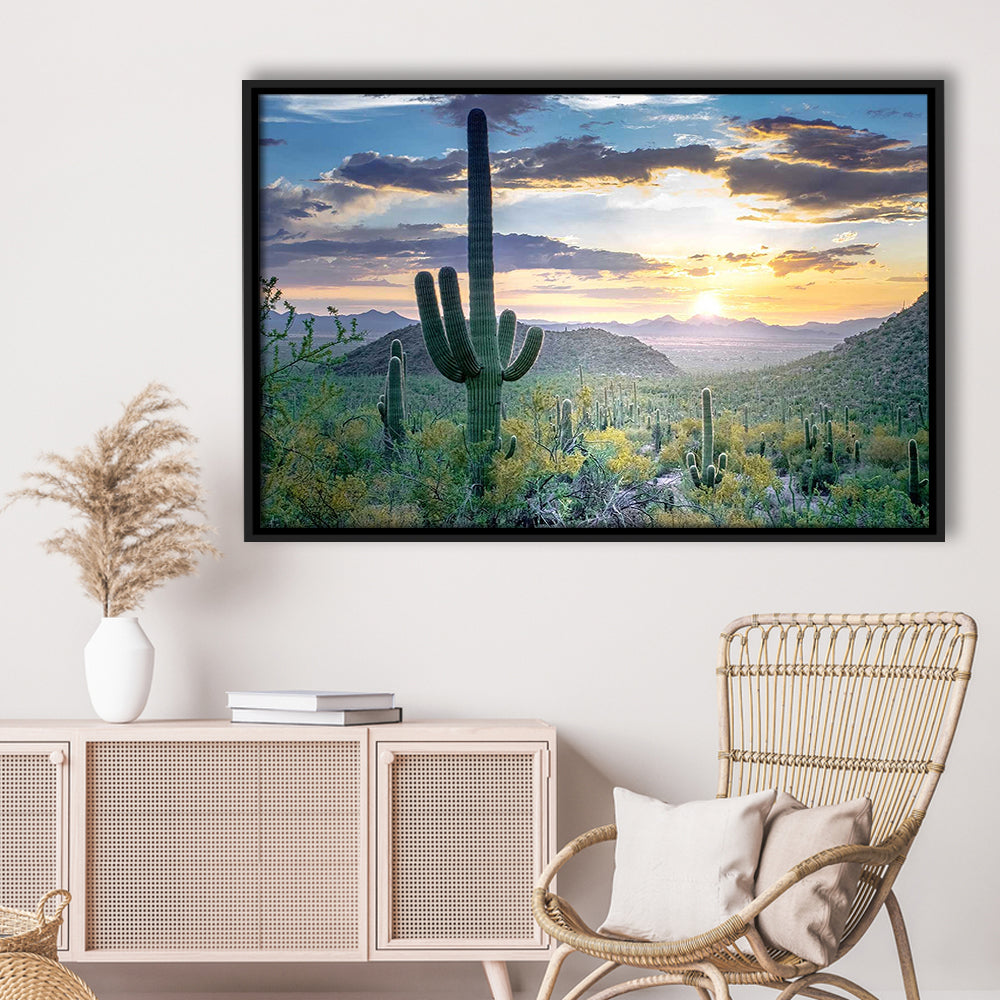 Saguaro National Park Wall Art,Majestic Arizona Depicting The Beauty, Framed Cavas Print, Floating Frame