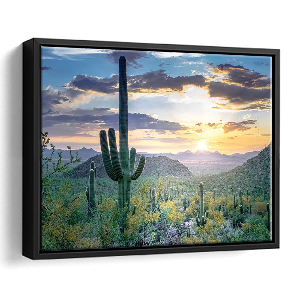 Saguaro National Park Wall Art,Majestic Arizona Depicting The Beauty, Framed Cavas Print, Floating Frame