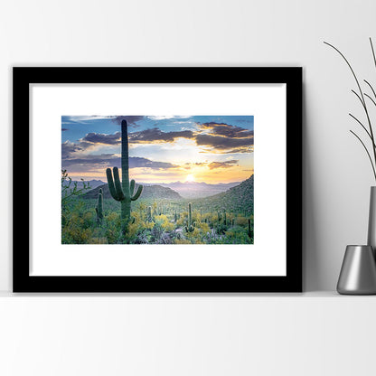 Saguaro National Park Wall Art,Majestic Arizona Art Print Depicting The Beauty, Framed Art Print White Border