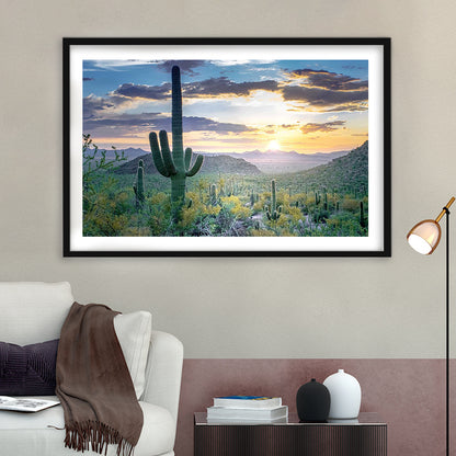 Saguaro National Park Wall Art,Majestic Arizona Art Print Depicting The Beauty, Framed Art Print White Border