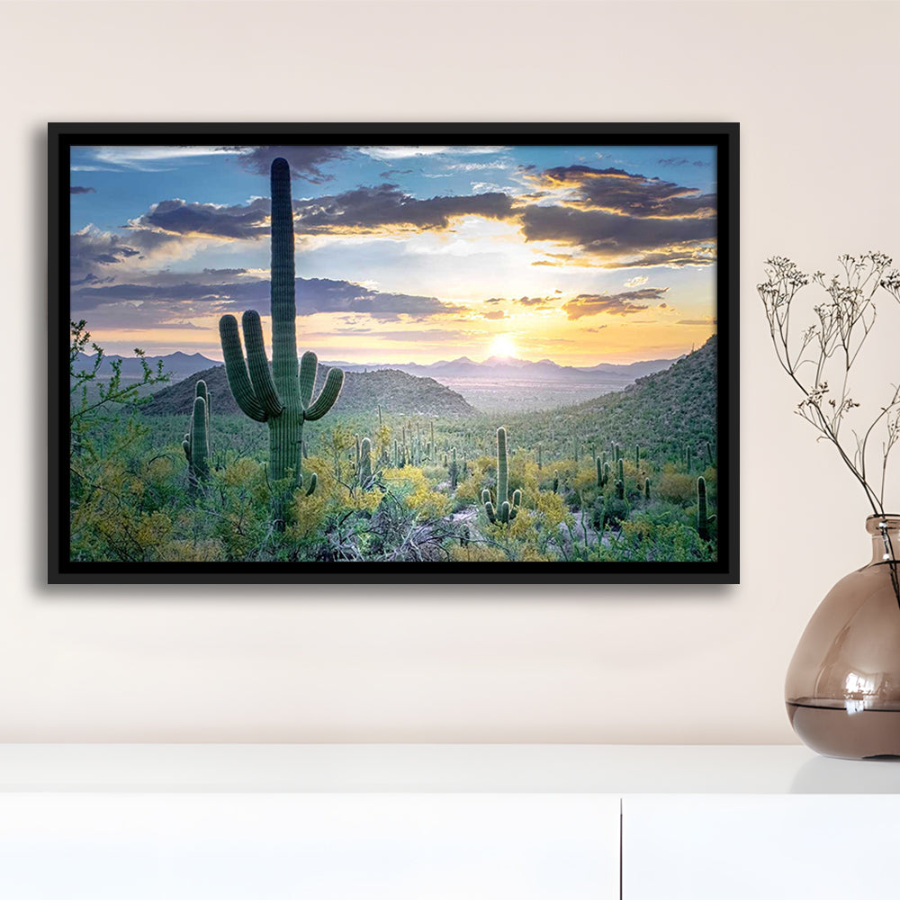 Saguaro National Park Wall Art,Majestic Arizona Depicting The Beauty, Framed Cavas Print, Floating Frame