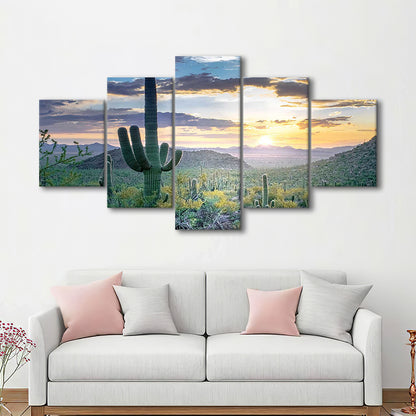 Saguaro National Park Wall Art,Majestic Arizona Canvas Print Depicting the Beauty, 5 Piece Large Cavas Print Wall Art
