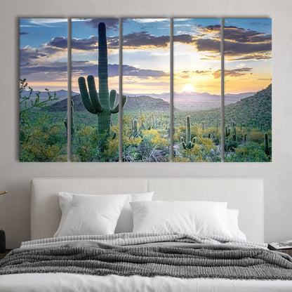 Saguaro National Park Wall Art,Majestic Arizona Canvas Print, 5 Piece B Extra Large Cavas Print Wall Art Decor