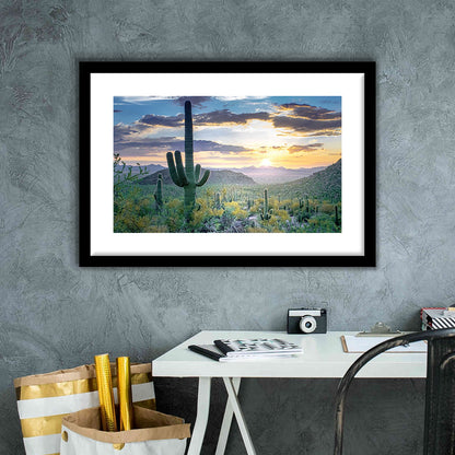 Saguaro National Park Wall Art,Majestic Arizona Art Print Depicting The Beauty, Framed Art Print White Border
