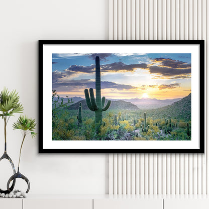 Saguaro National Park Wall Art,Majestic Arizona Art Print Depicting The Beauty, Framed Art Print White Border