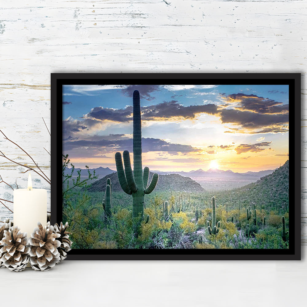 Saguaro National Park Wall Art,Majestic Arizona Depicting The Beauty, Framed Cavas Print, Floating Frame