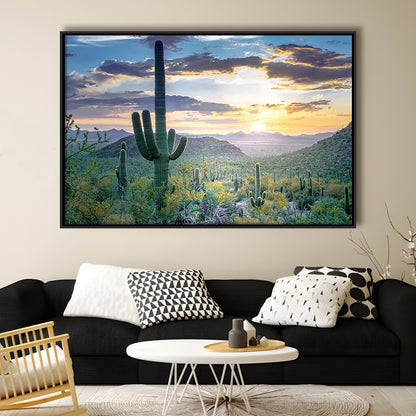 Saguaro National Park Wall Art,Majestic Arizona Depicting The Beauty, Framed Cavas Print, Floating Frame
