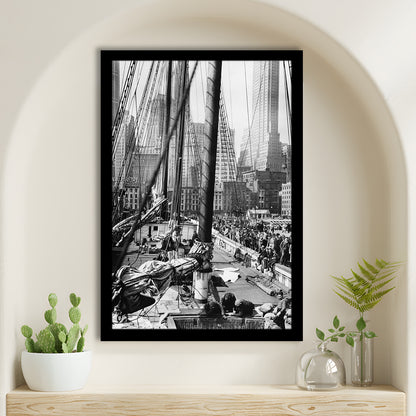 Sailboat at New York Piers Black and White Art Nautical Wall Art, Framed Art Print Wall Decor