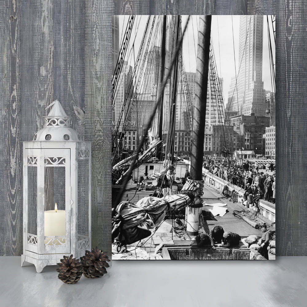 Sailboat at New York Piers Black and White Art Nautical Wall Art, Canvas Print Wall Art
