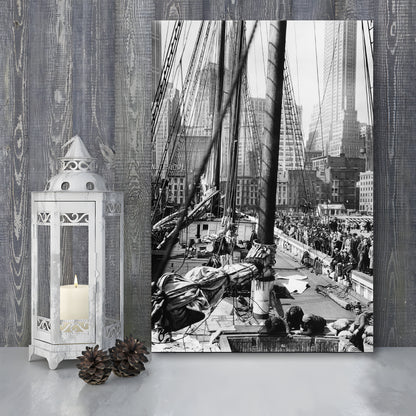 Sailboat at New York Piers Black and White Art Nautical Wall Art, Canvas Print Wall Art