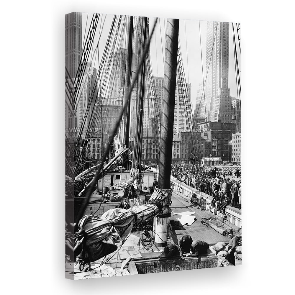 Sailboat at New York Piers Black and White Art Nautical Wall Art, Canvas Print Wall Art