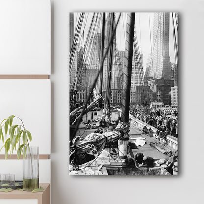 Sailboat at New York Piers Black and White Art Nautical Wall Art, Canvas Print Wall Art