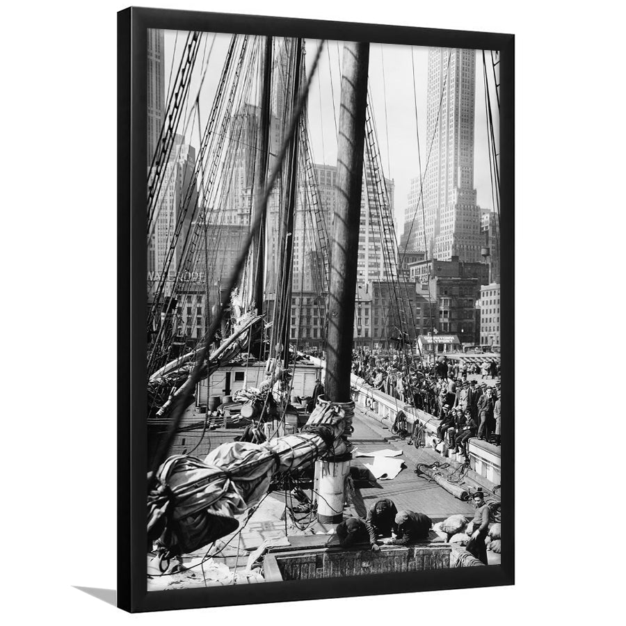 Sailboat at New York Piers Black and White Art Nautical Wall Art, Framed Art Print Wall Decor