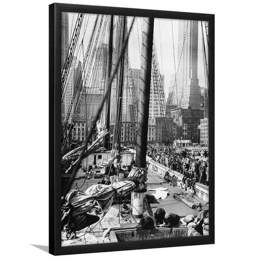Sailboat at New York Piers Black and White Art Nautical Wall Art, Framed Art Print Wall Decor