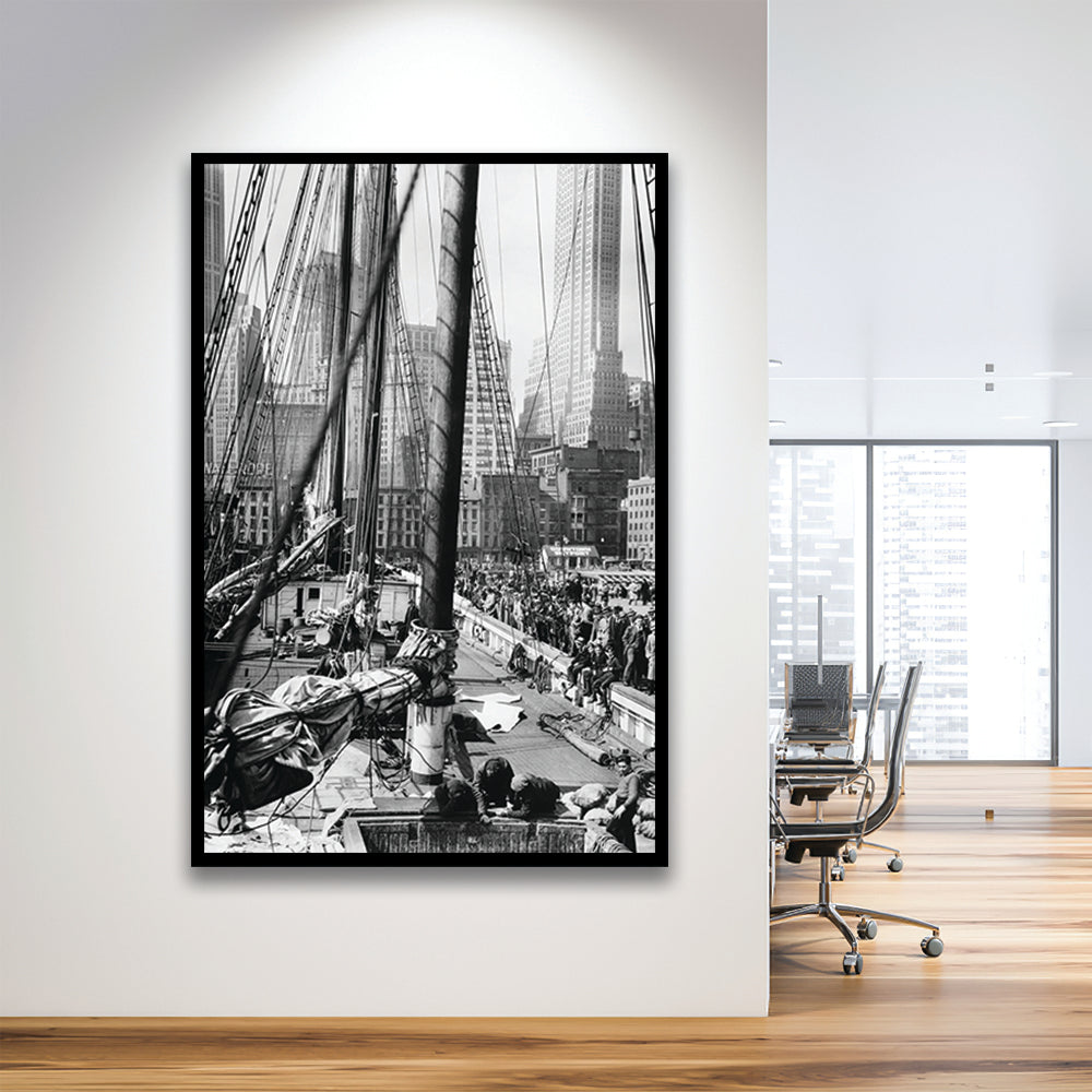 Sailboat at New York Piers Black and White Art Nautical Wall Art, Framed Art Print Wall Decor