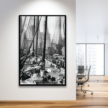 Sailboat at New York Piers Black and White Art Nautical Wall Art, Framed Art Print Wall Decor